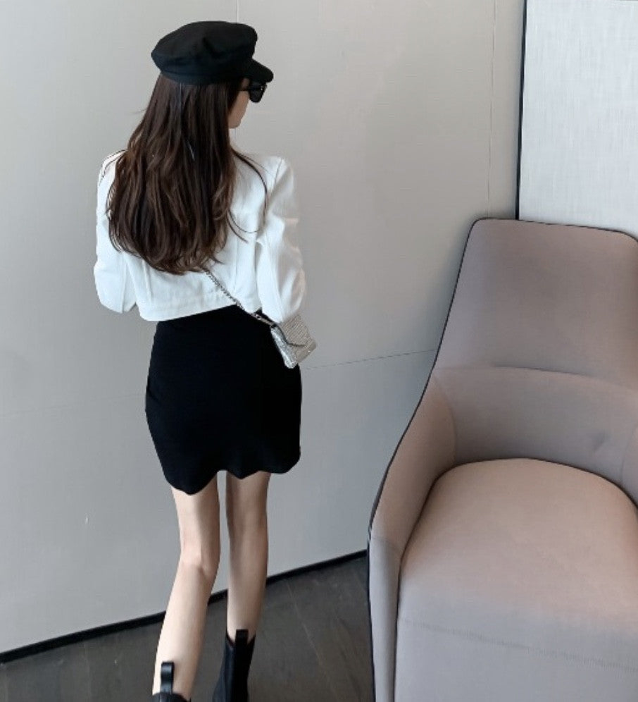 Giubbino corto denim frange e strass