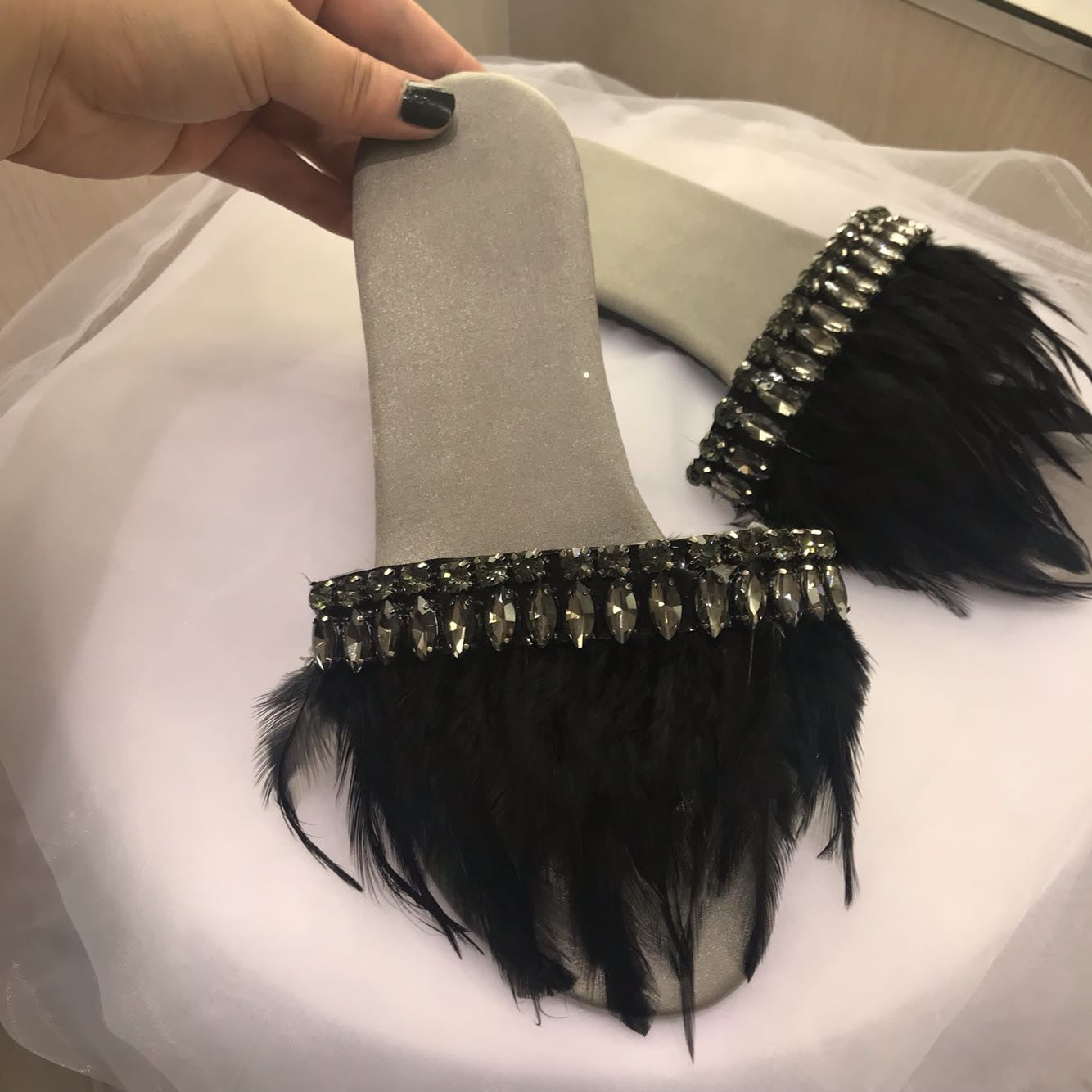 Ciabattine plumage e strass