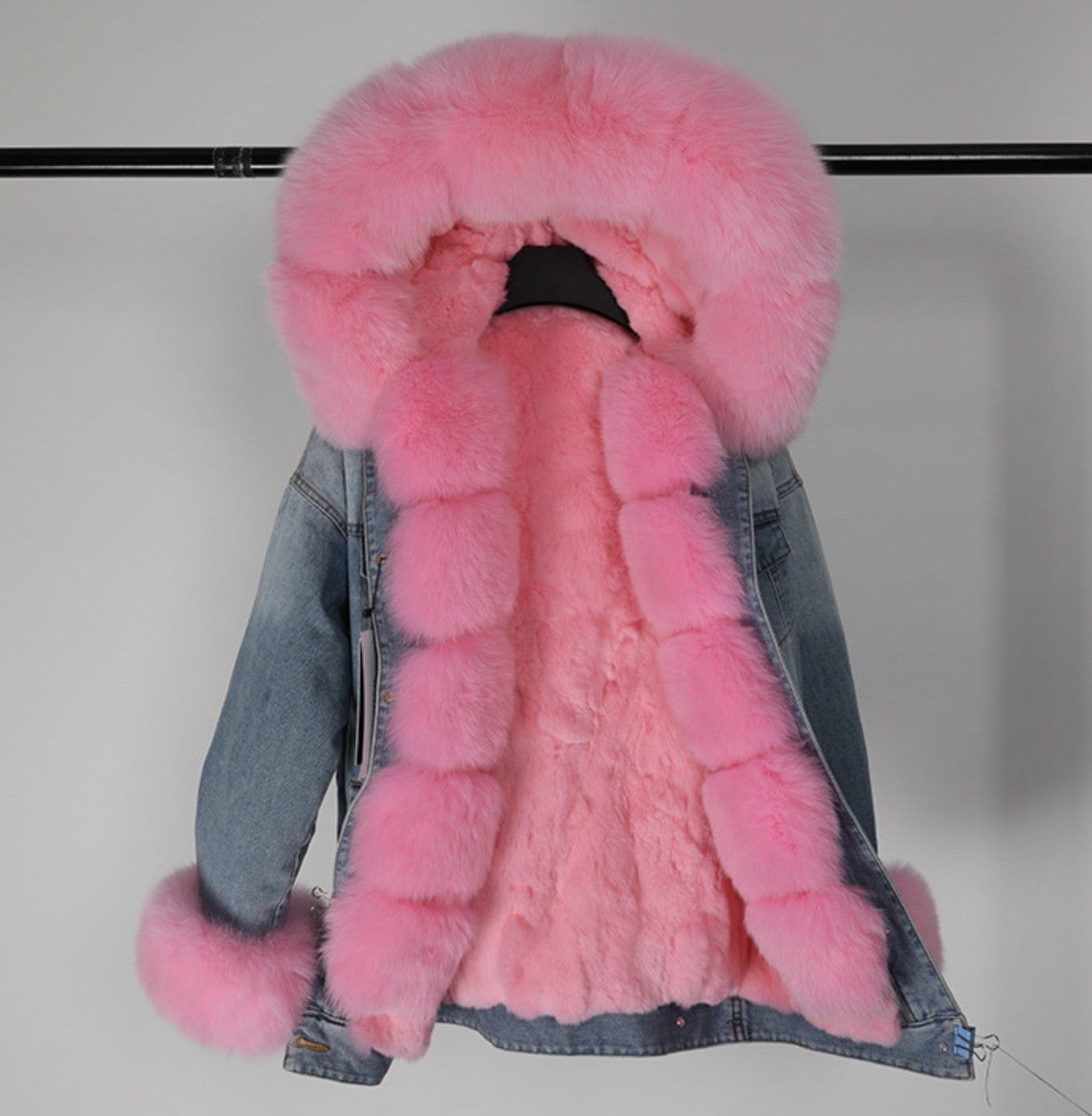 Parka denim superimbottito volpe-lapin