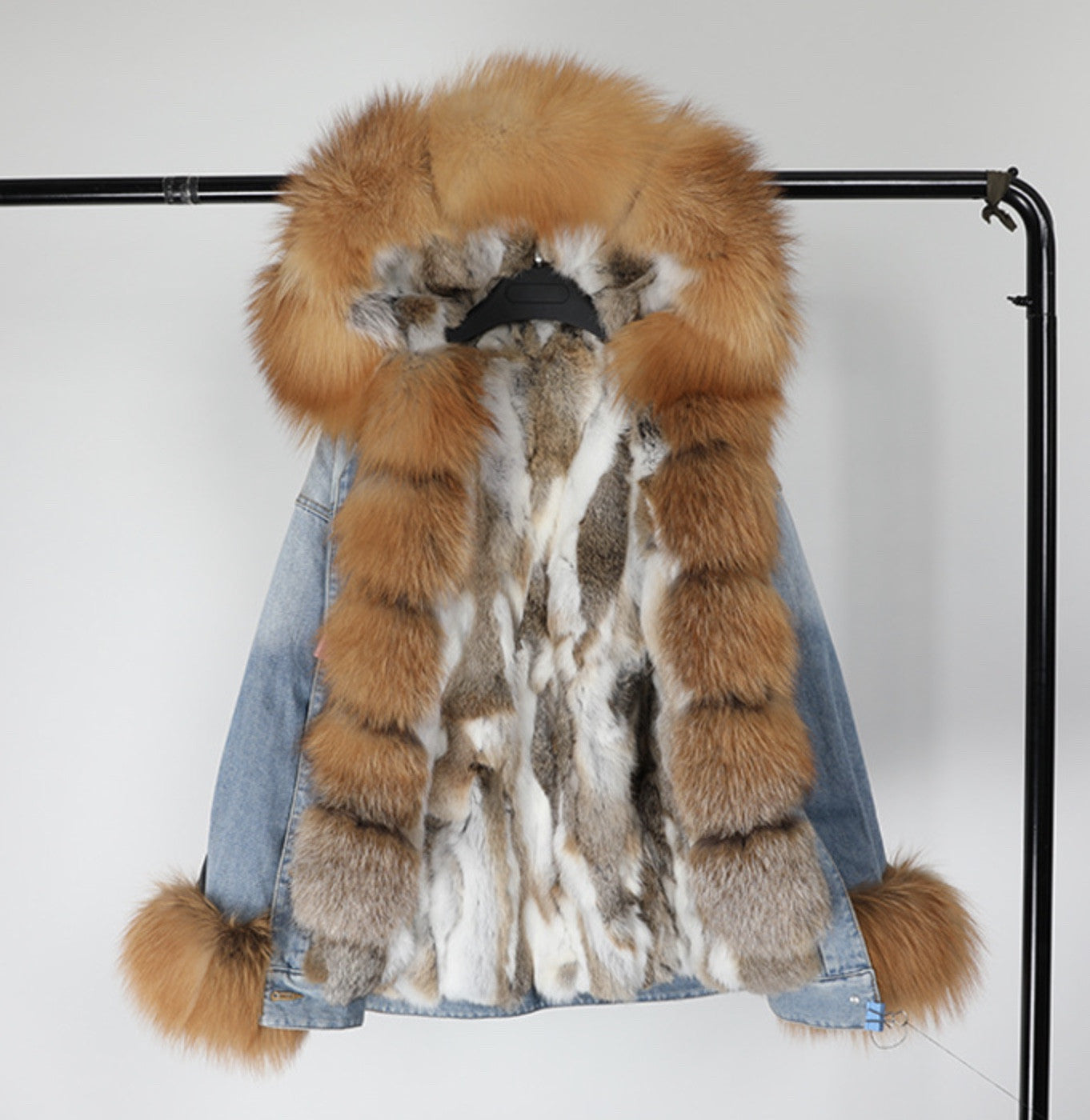 Parka denim superimbottito volpe-lapin
