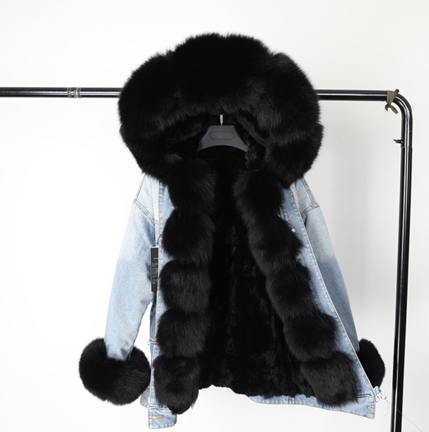 Parka denim superimbottito volpe-lapin