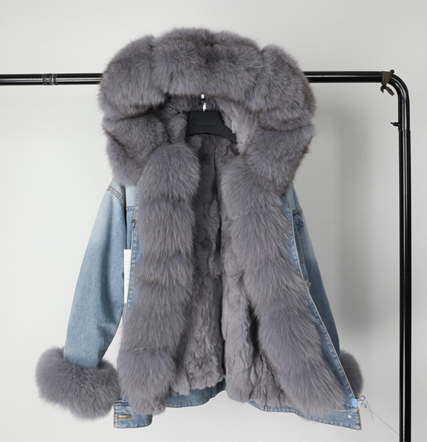 Parka denim superimbottito volpe-lapin