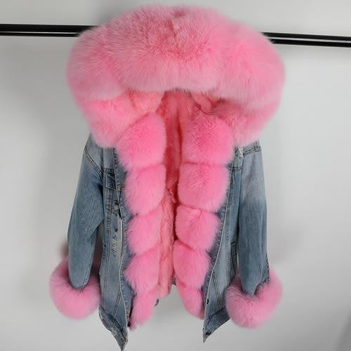 Parka denim superimbottito volpe-lapin