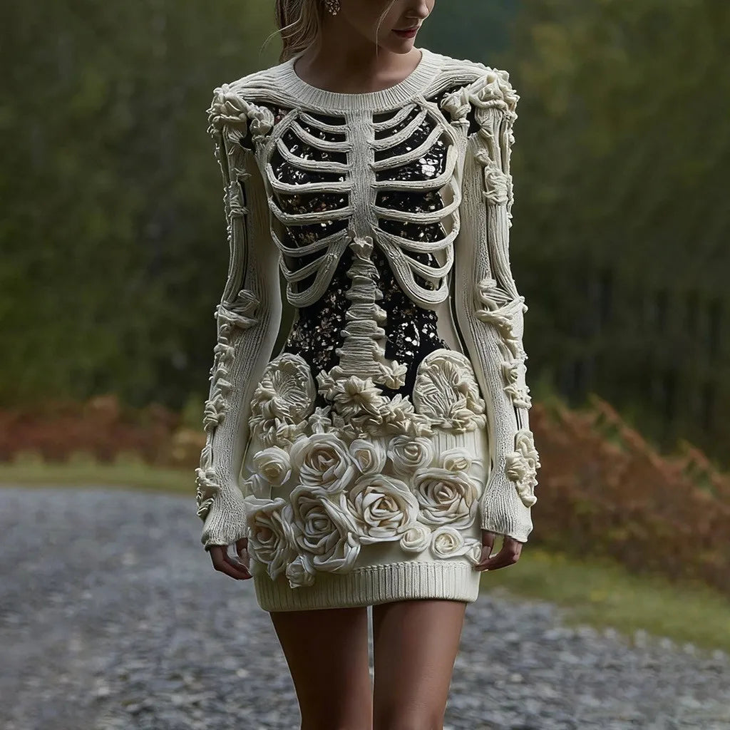 Robe squelette moulante avec os
Minirobe imprimée 3D squelette et roses