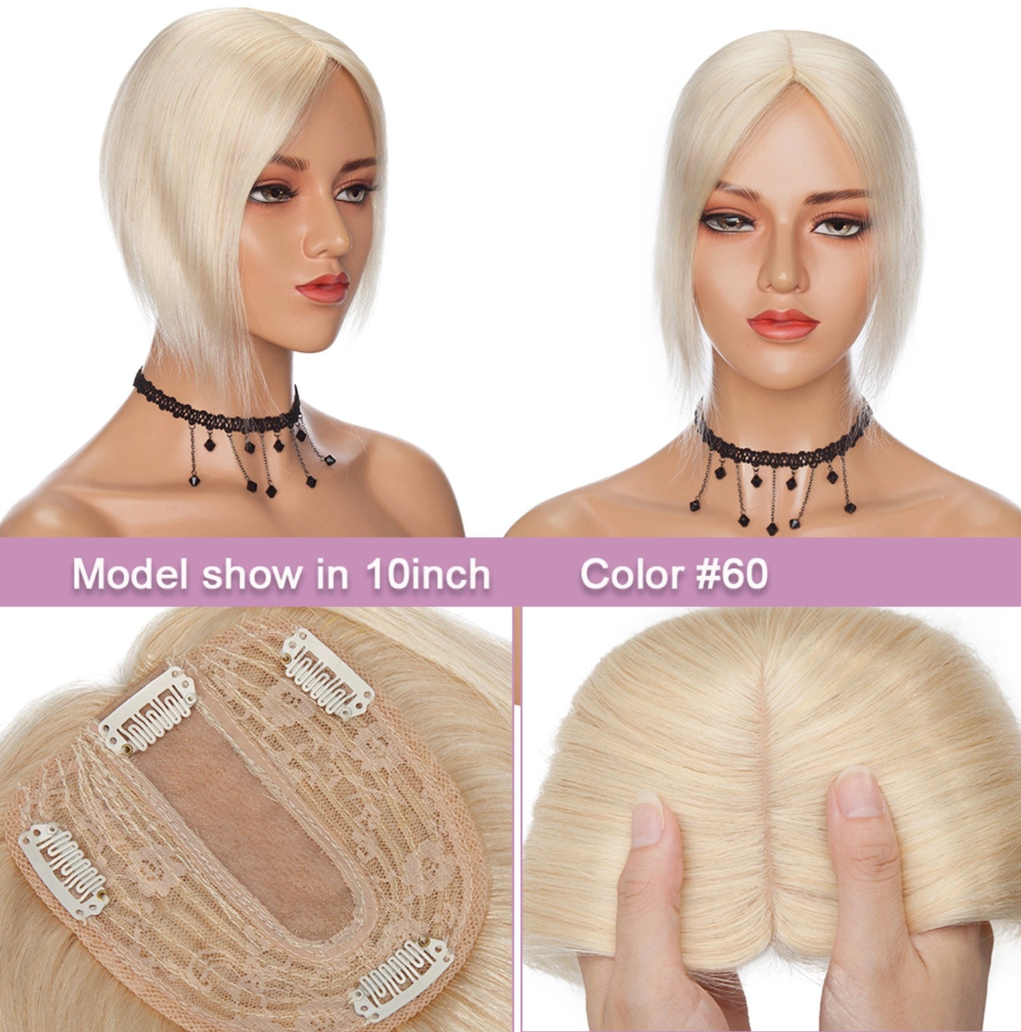 Taupe Topper in capelli veri con base in seta e clip