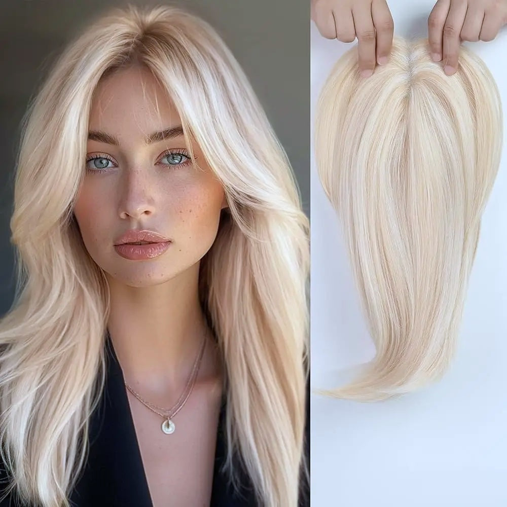 Taupe Topper in capelli veri con base in seta e clip