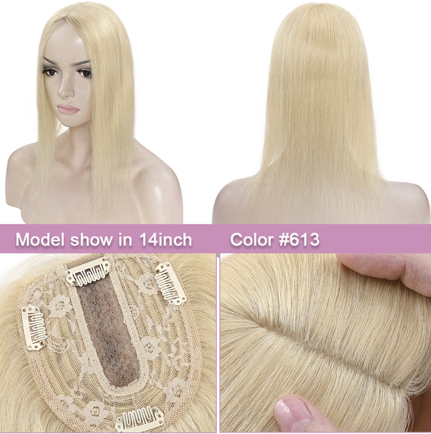 Taupe Topper in capelli veri con base in seta e clip