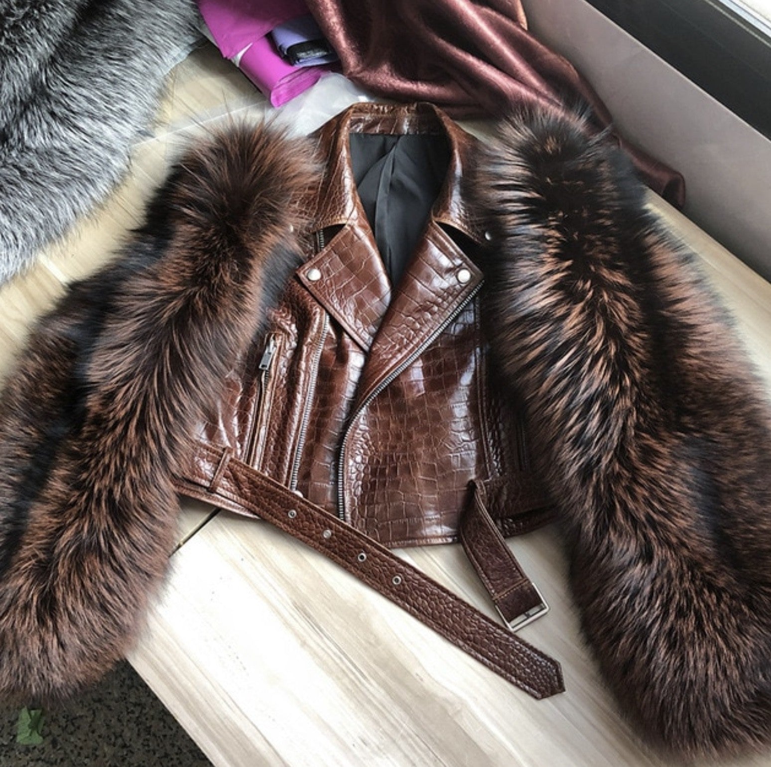 Chiodo pelle-pelliccia Ekla