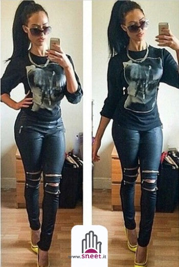 Pantalones con cremallera de piel sintética