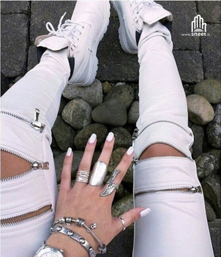 Pantalones con cremallera de piel sintética