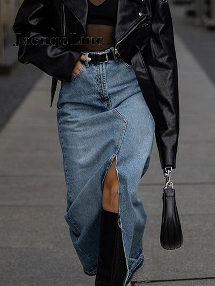 Maxigonna denim spacco Jou