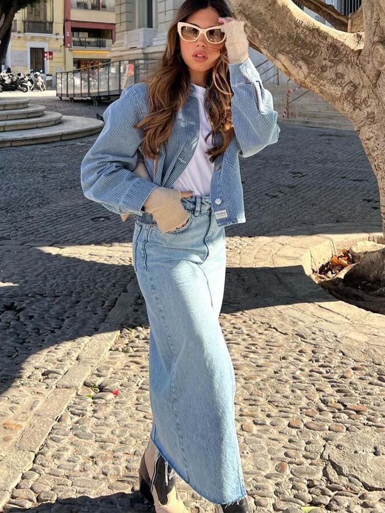 Maxigonna denim spacco Jou