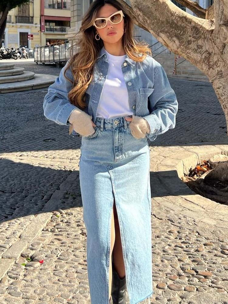 Maxigonna denim spacco Jou