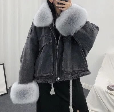 Giacca denim white and furry