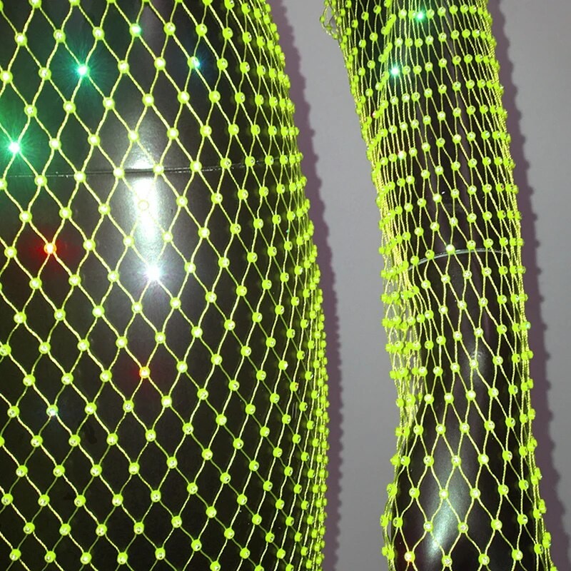 Abito spacchi long strass rete