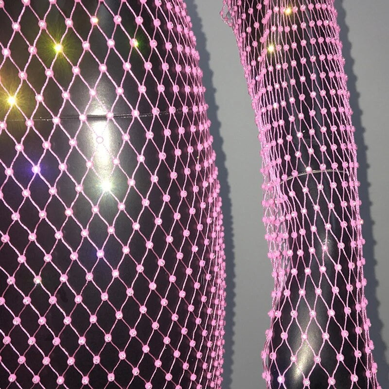 Abito spacchi long strass rete