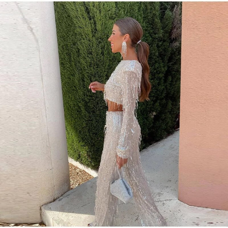 Completo frangette sequined