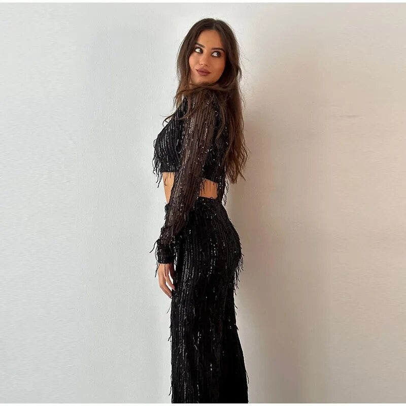 Completo frangette sequined