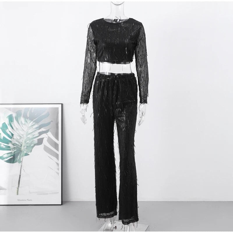 Completo frangette sequined