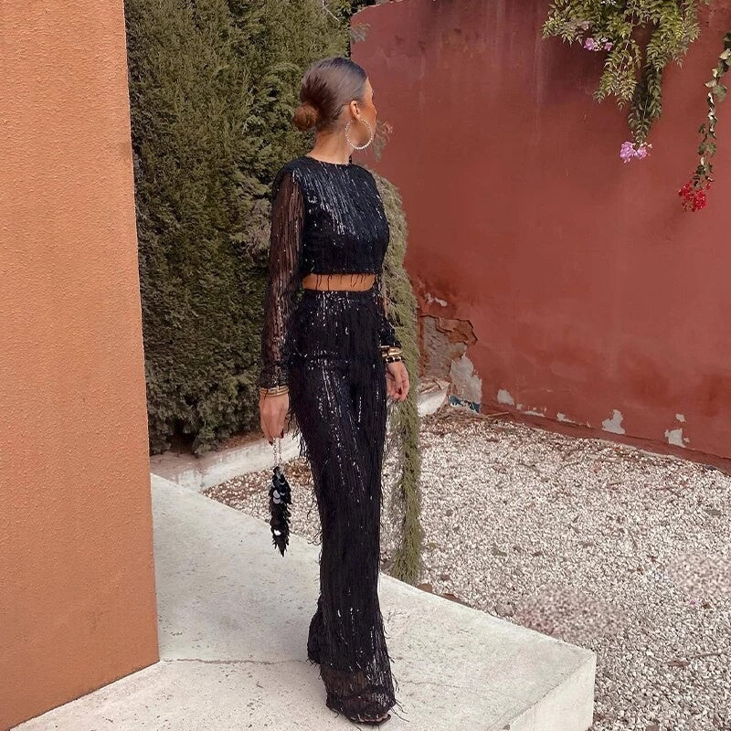 Completo frangette sequined