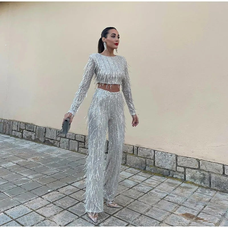 Completo frangette sequined