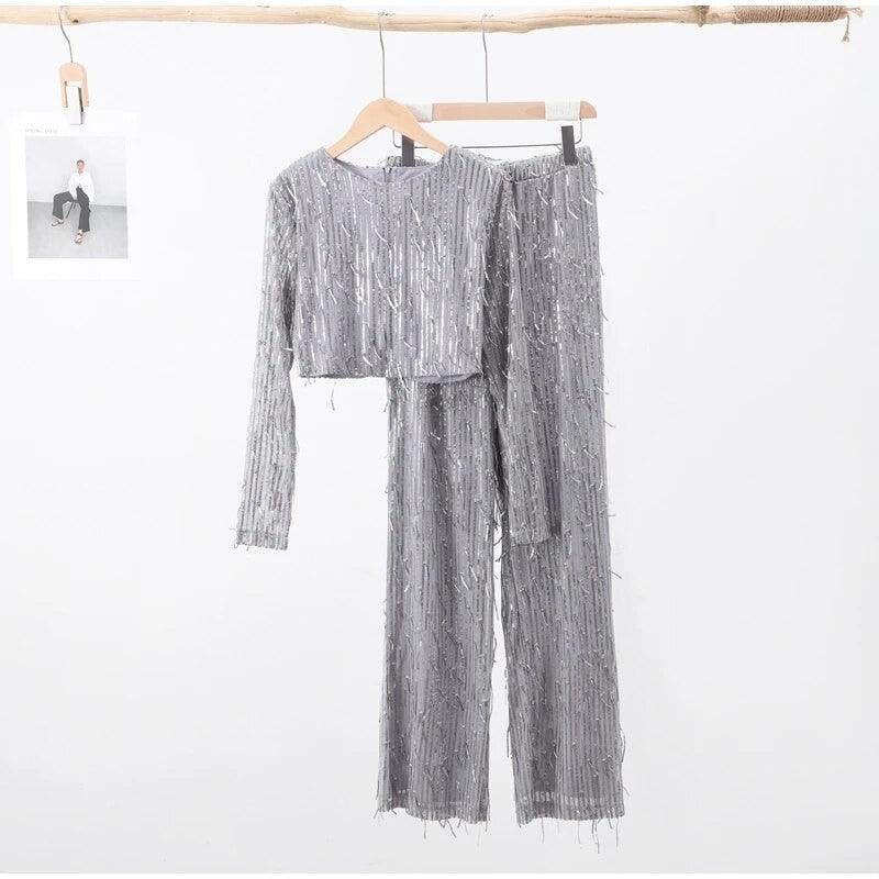 Completo frangette sequined