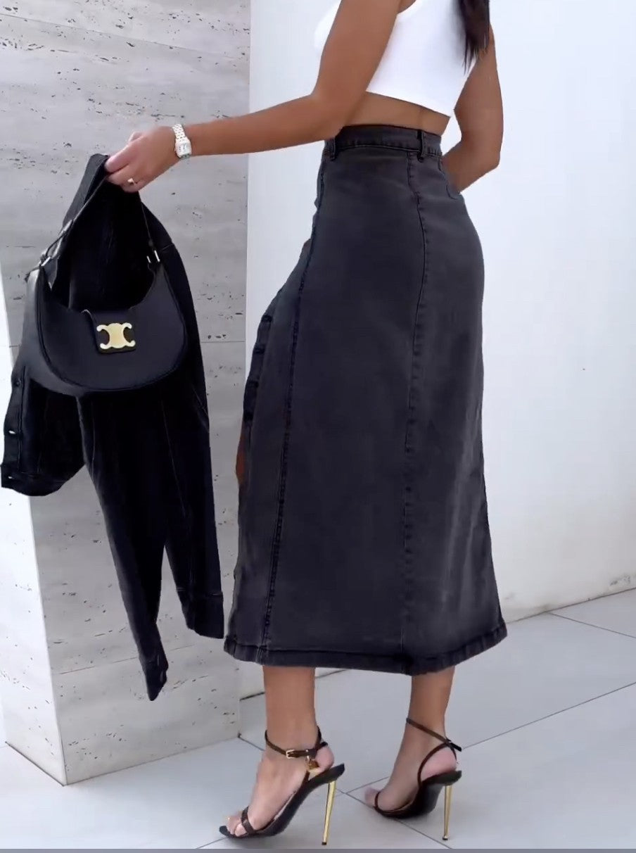 Gonna spacco buttons denim