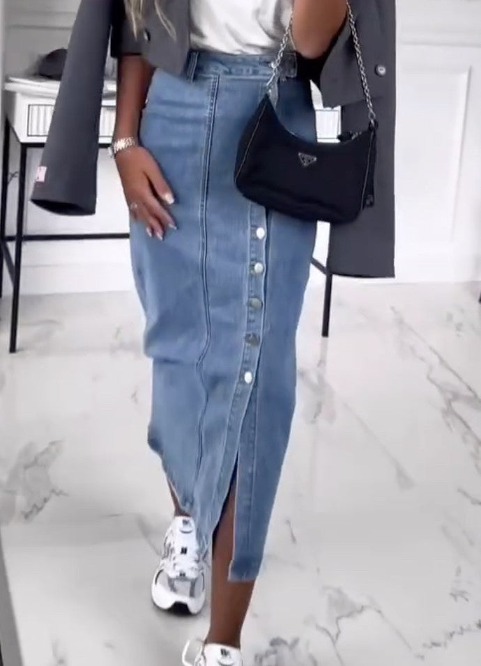 Gonna spacco buttons denim