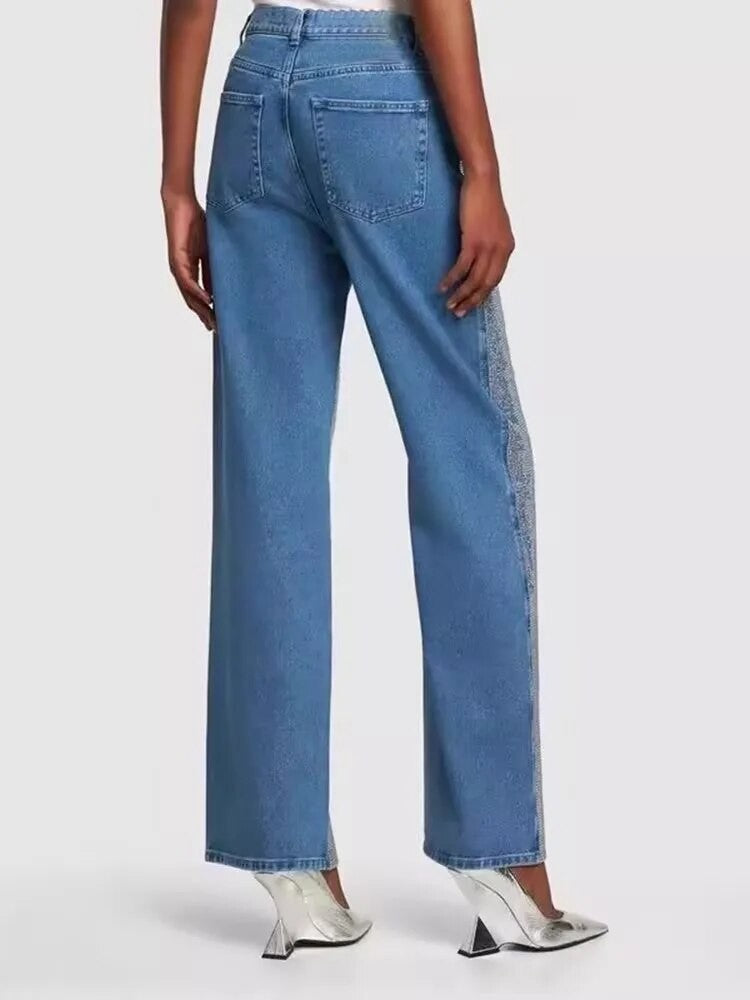 Jeans fullleg half strass