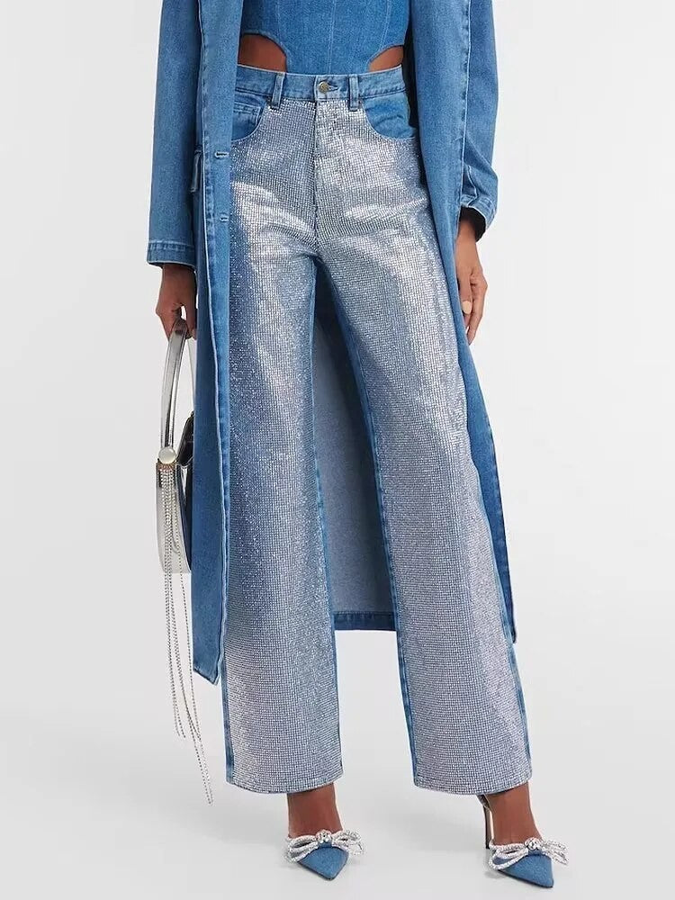 Jeans fullleg half strass