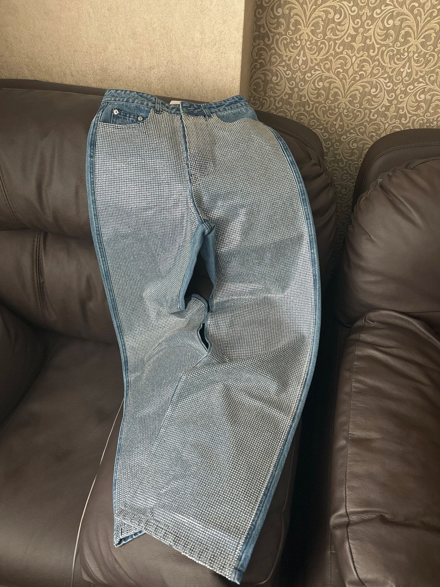 Jeans fullleg half strass