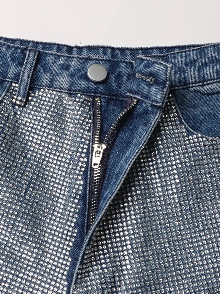 Jeans fullleg half strass