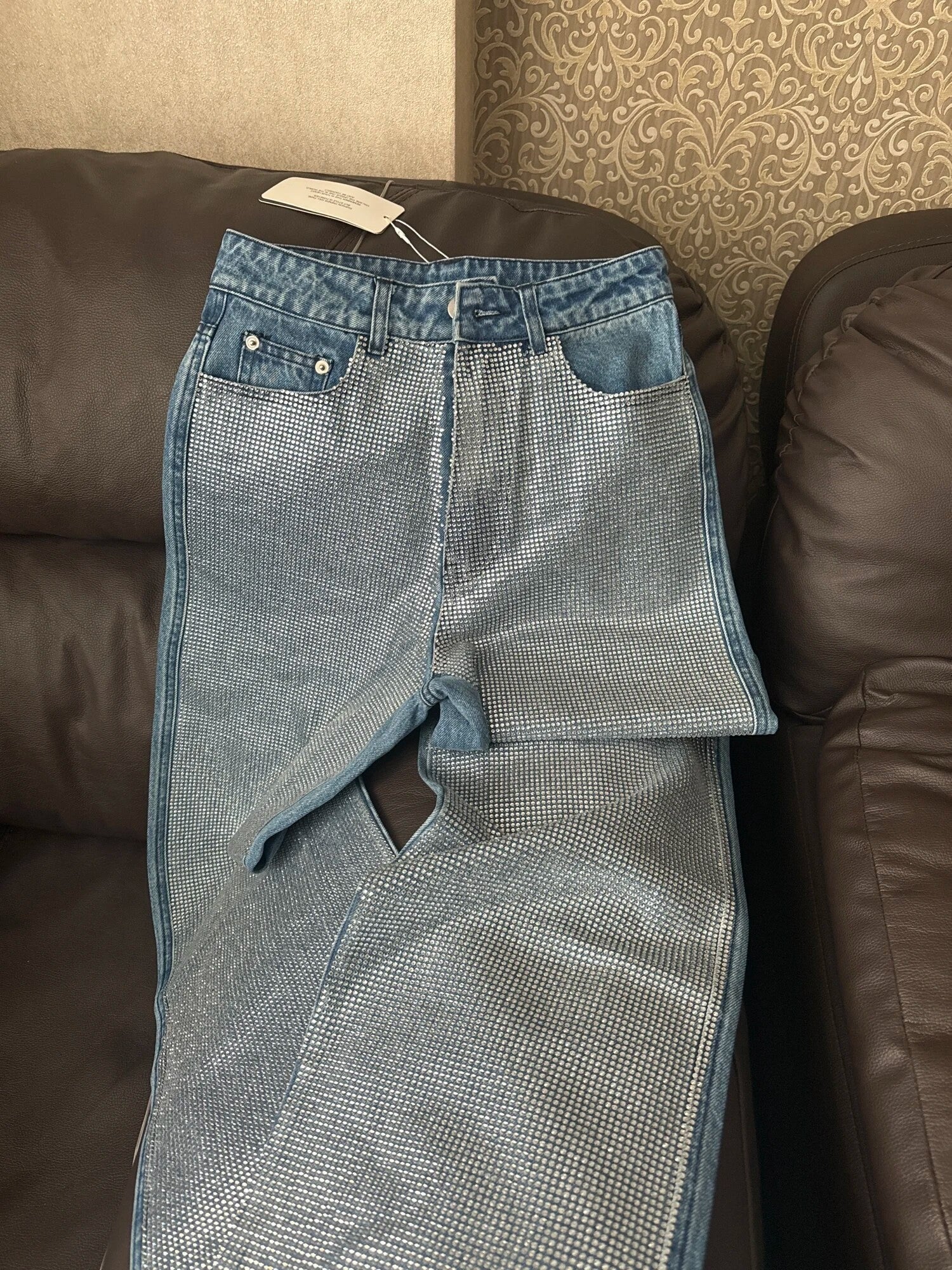 Jeans fullleg half strass