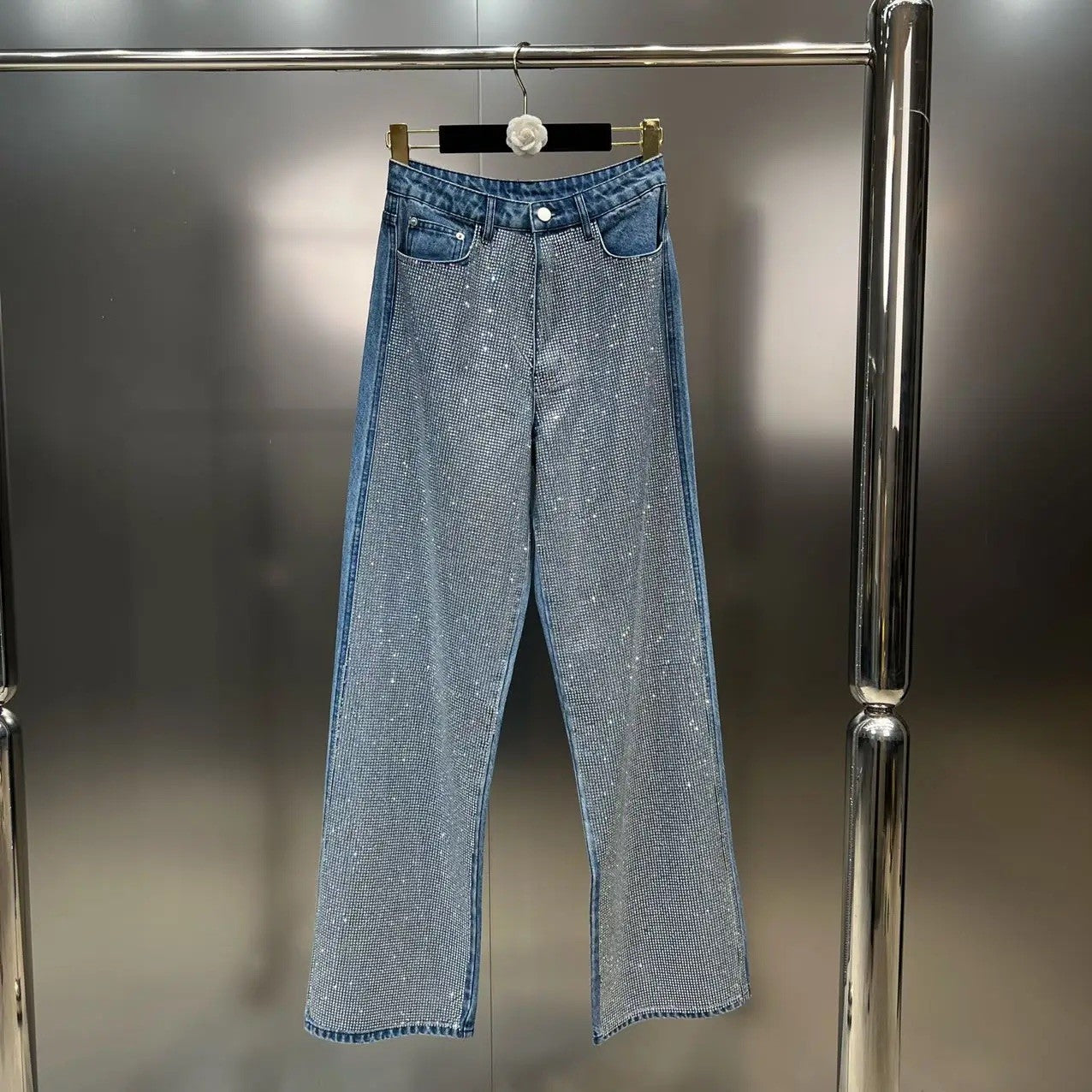 Jeans fullleg half strass