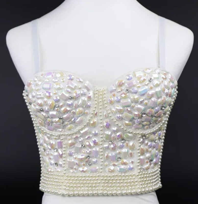 Crop top pink stone pearl