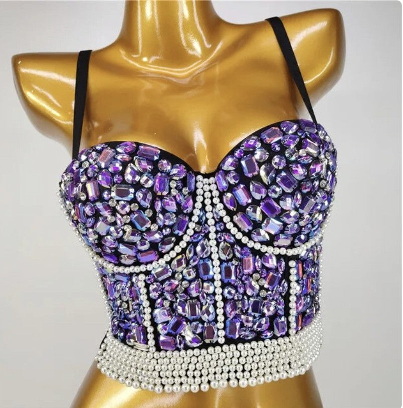 Crop top pink stone pearl