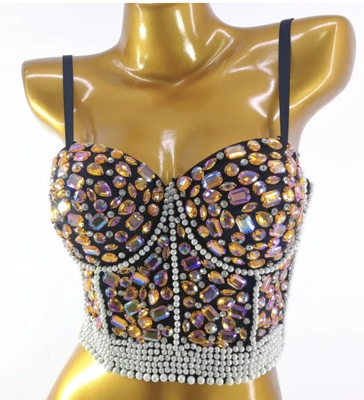 Crop top pink stone pearl