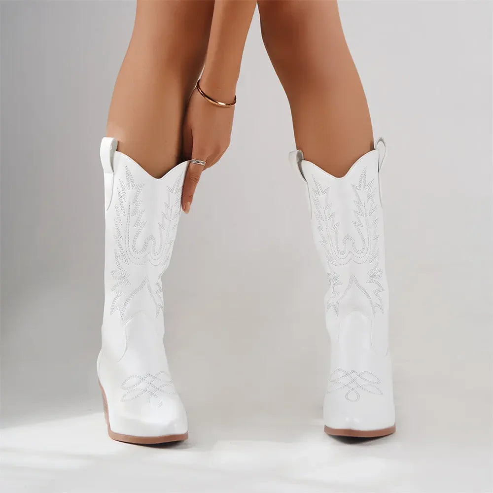 Stivale texano donna Yankee con ricami stile western tacco medio
