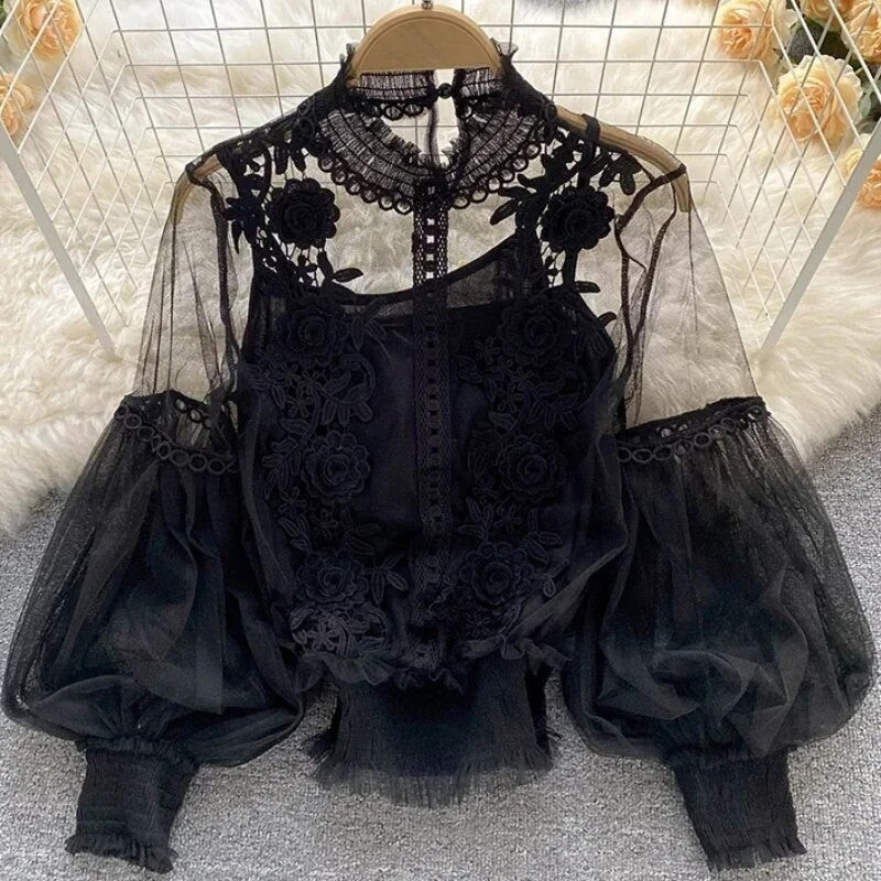 Blusa pizzo-tulle Ilhga