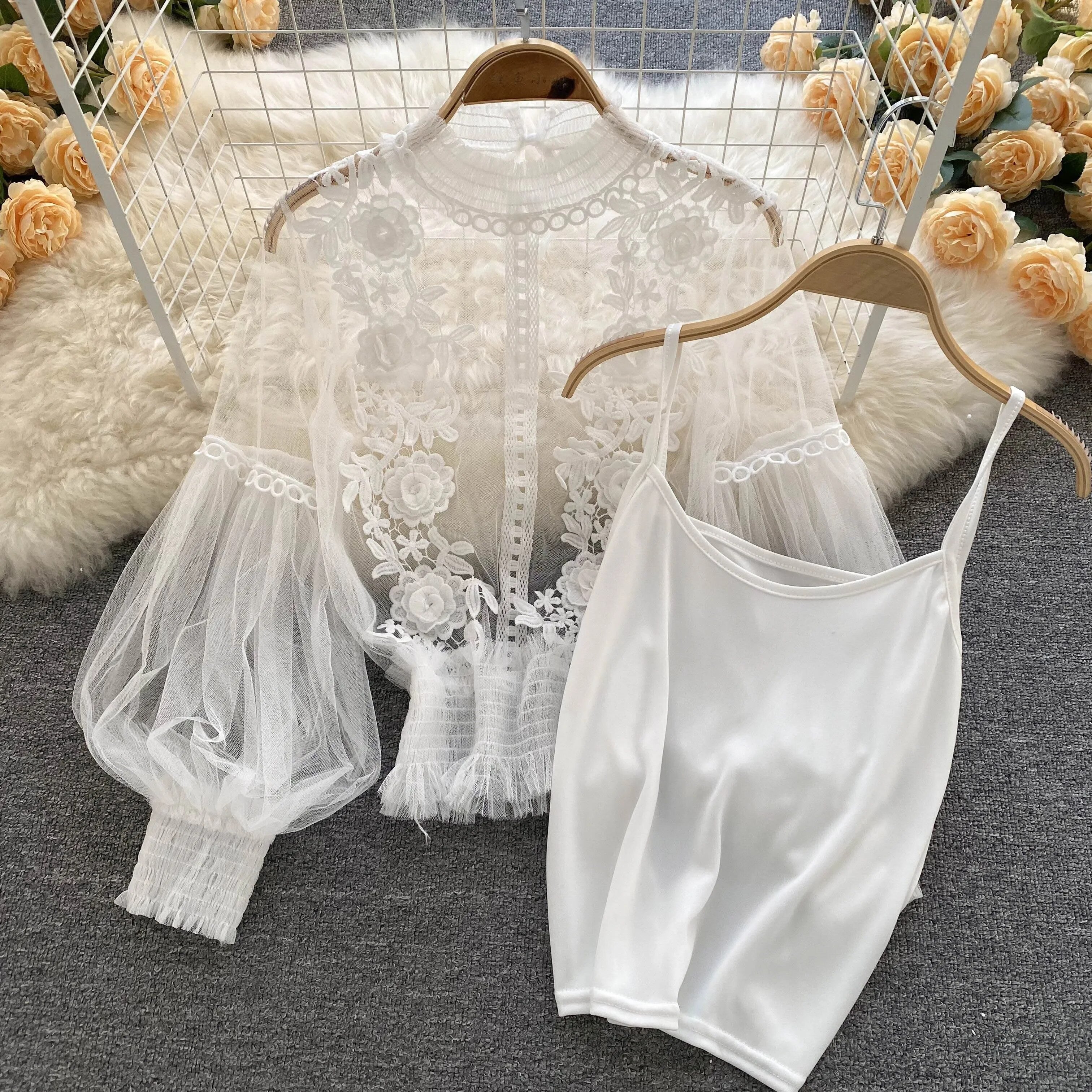 Blusa pizzo-tulle Ilhga