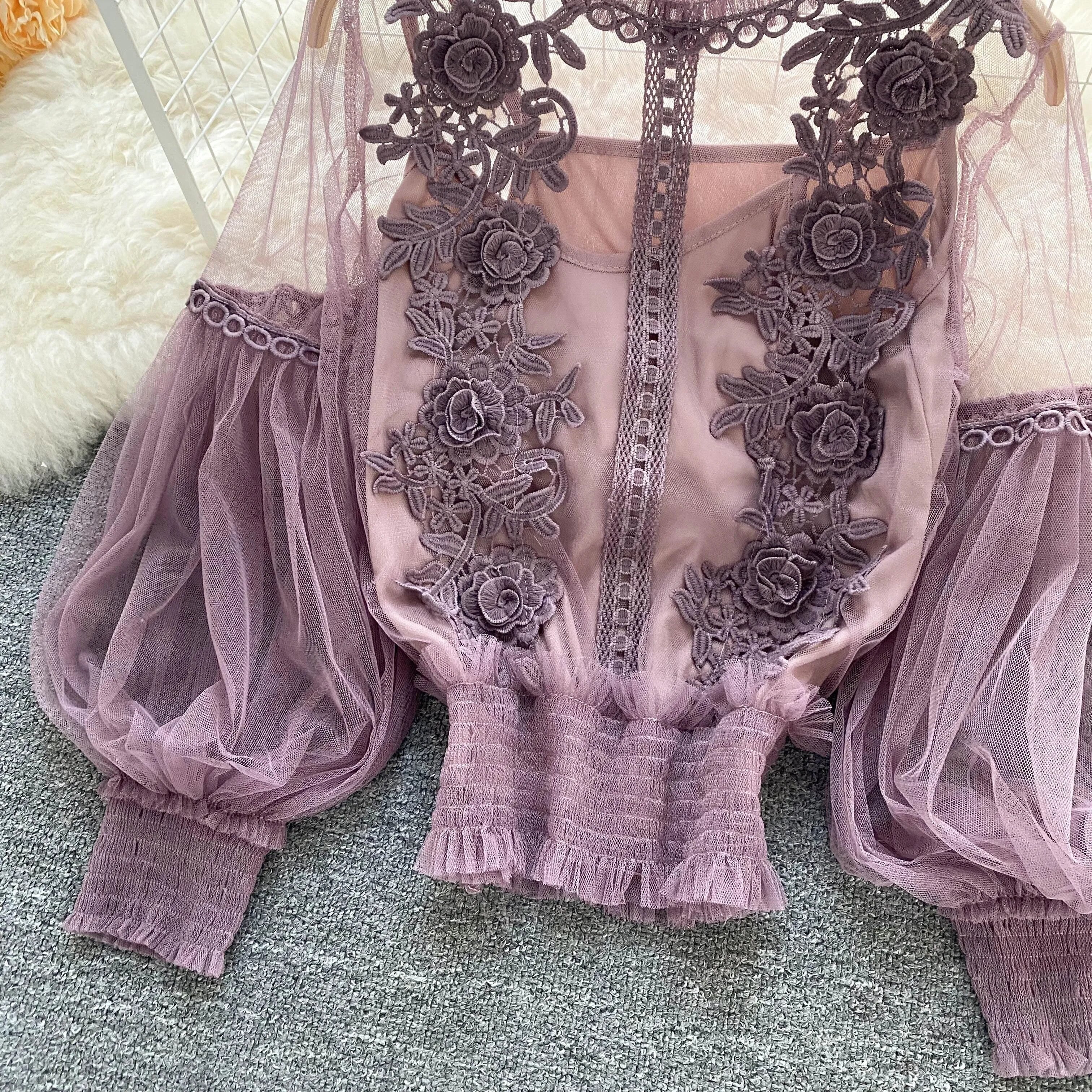 Blusa pizzo-tulle Ilhga