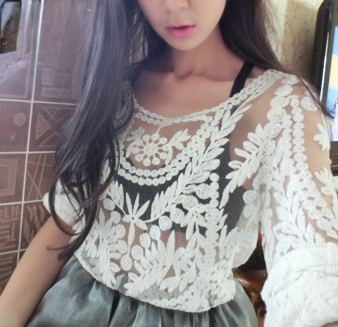 Stella lace top dettaglio maniche — Dream Shop