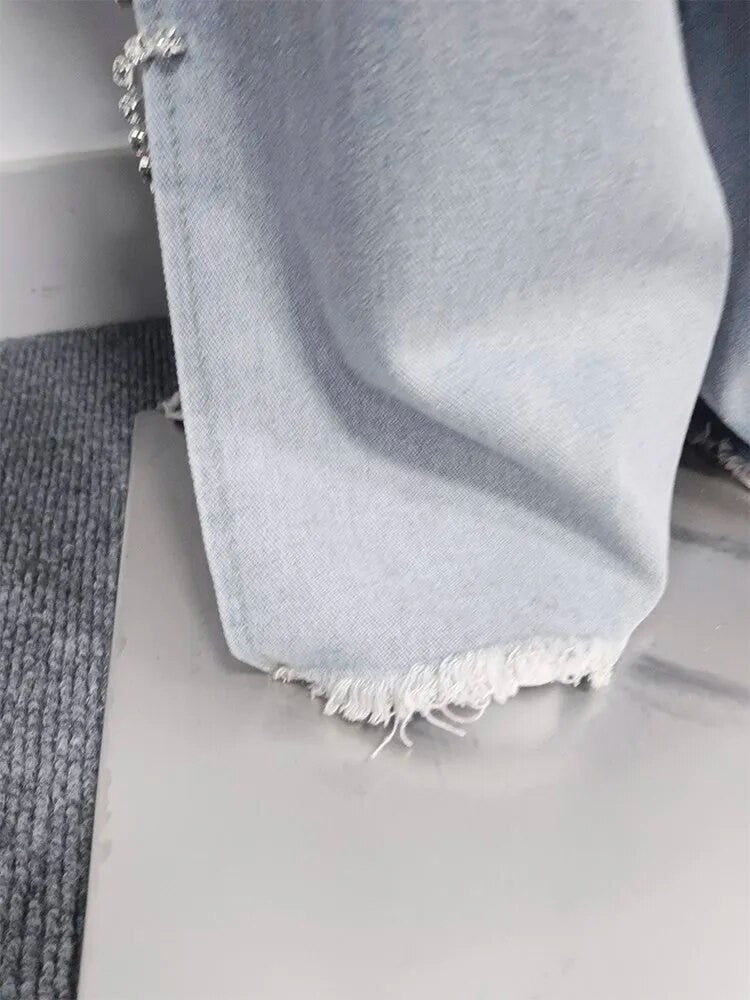 Jeans lateral strass-chains