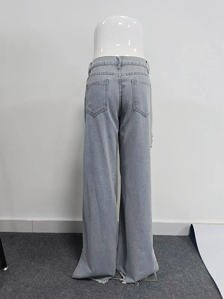 Jeans lateral strass-chains