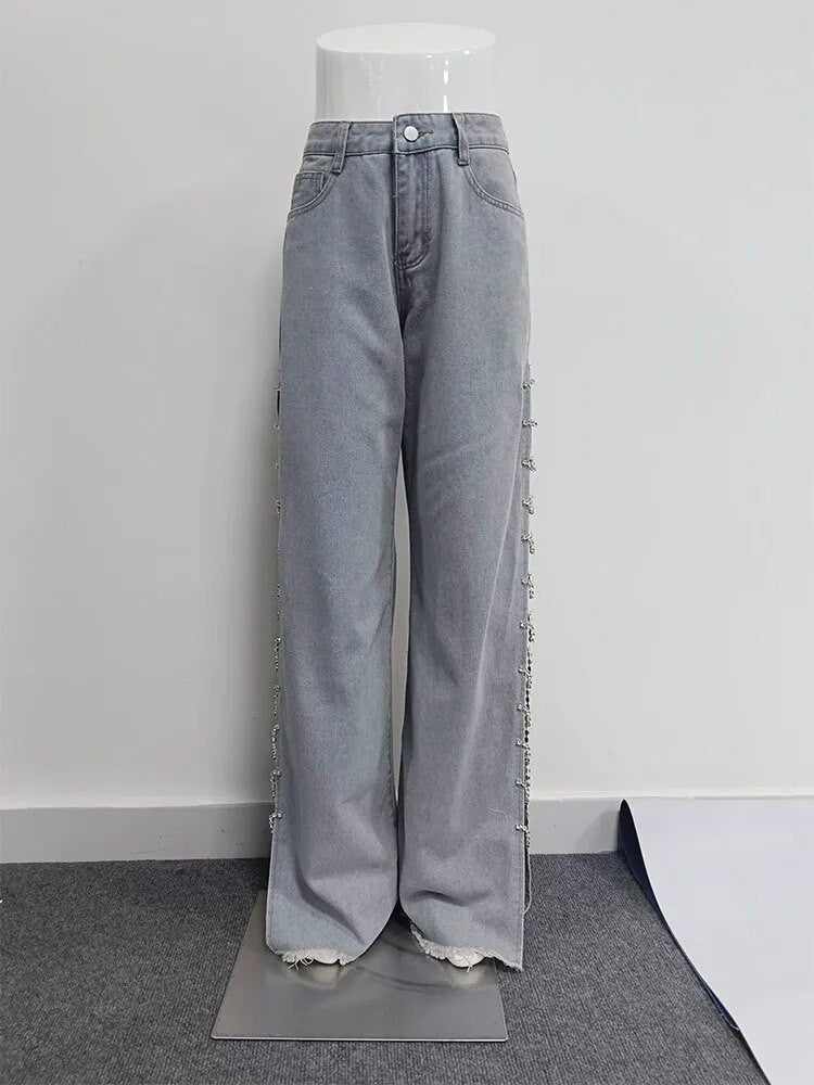 Jeans lateral strass-chains