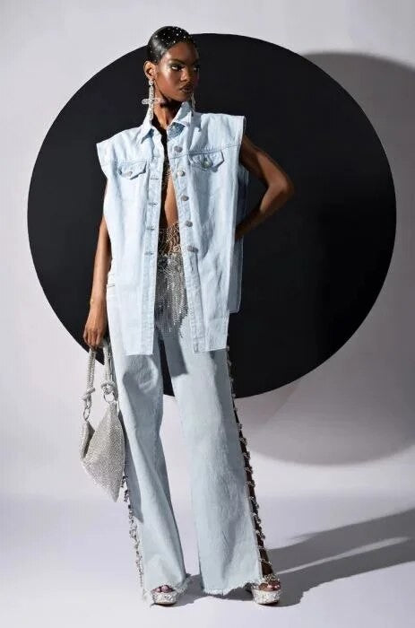 Jeans lateral strass-chains