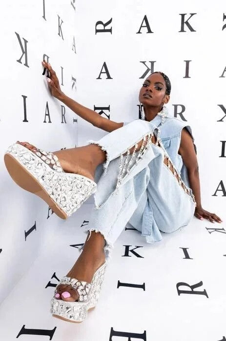 Jeans lateral strass-chains