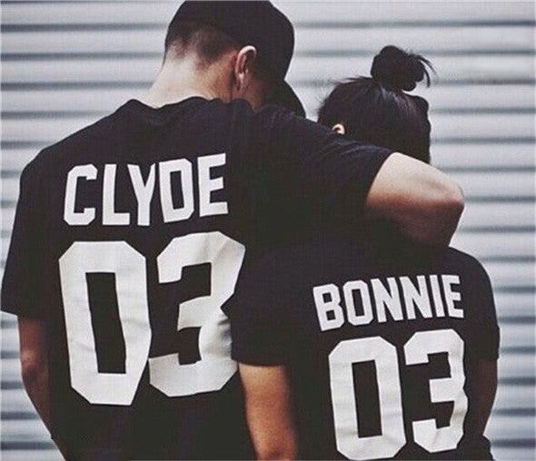 T-shirt Bonnie and Clyde stampa coppia vista frontale — Dream Shop