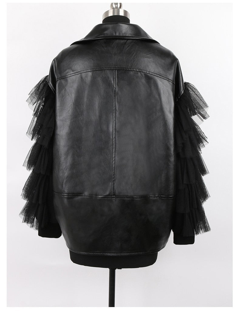 Giacca ecopelle balze-tulle