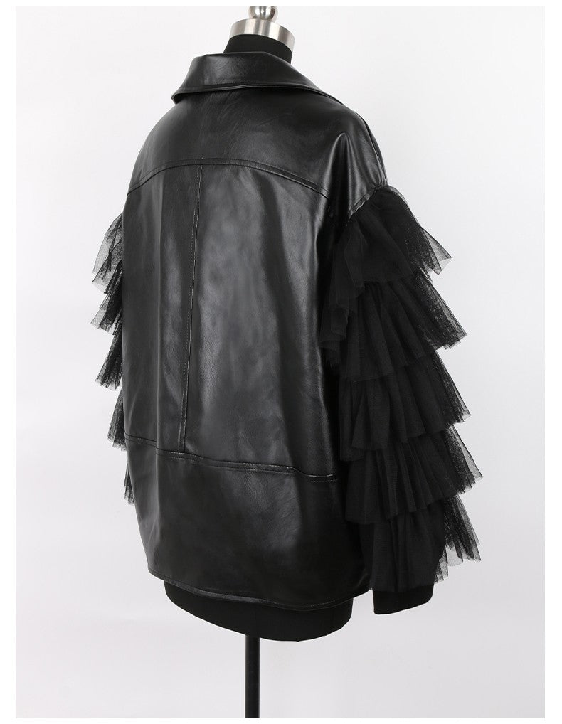 Giacca ecopelle balze-tulle